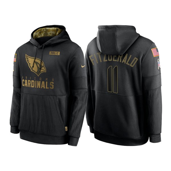 Men's Arizona Cardinals Black #11 Larry Fitzgerald NFL 2020 Salute To Service Sideline Performance Pullover Hoodie